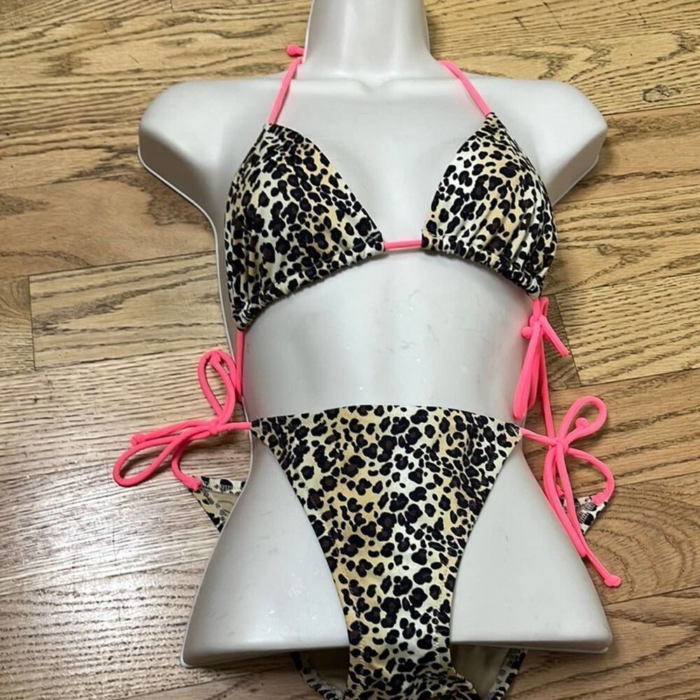 VICTORIA SECRET LEOPARD PRINT NEON STRINGS SWIMSUIT‎ SIZE XS